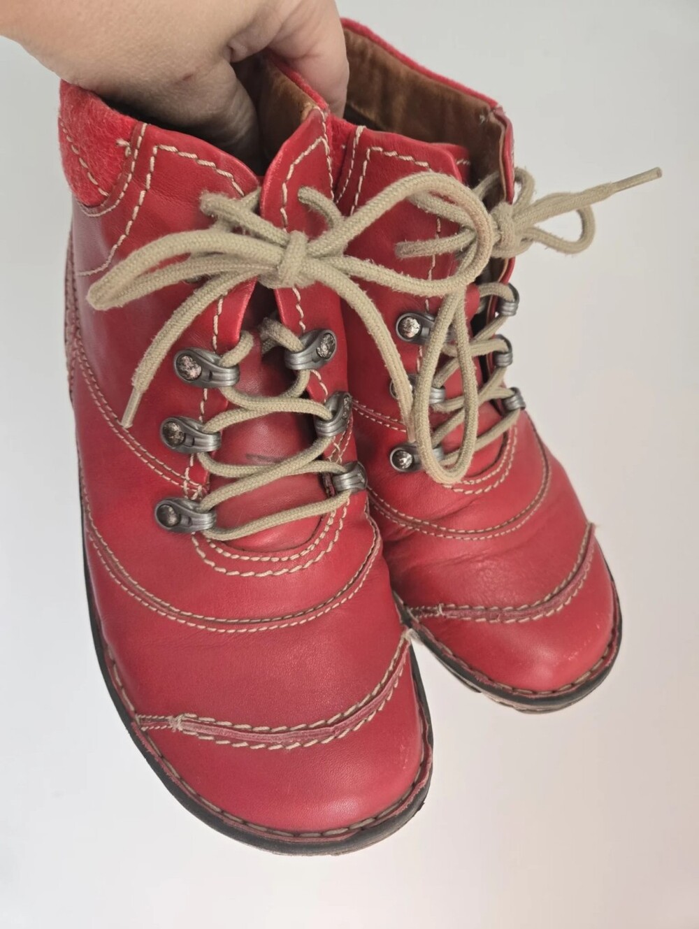 JOSEPH SEIBEL Women's Red Leather Lace-Up Ankle Boots
